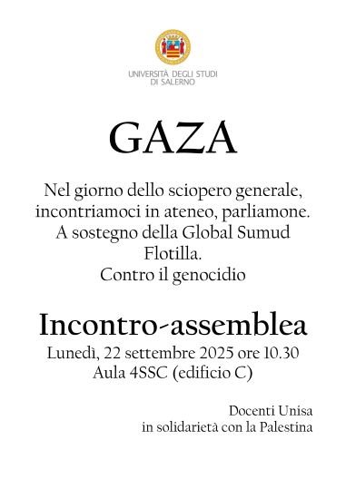 Docenti Unisa aderiscono allo sciopero in solidarietà con la Palestina